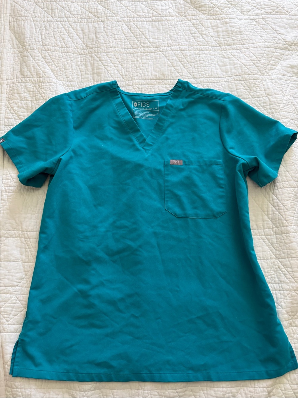 FIGS Teal V-Neck Scrub Top with Pocket